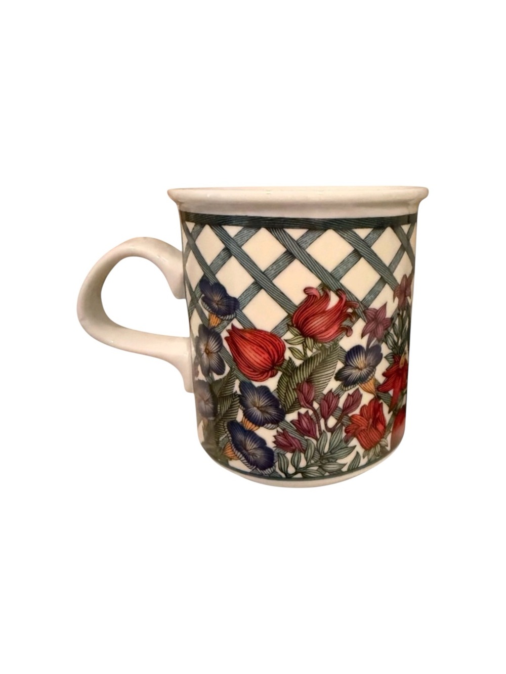 DANSK Nordic Garden Lattice & Ribbon Porcelain Mug CottageCore Farmhouse 1990s